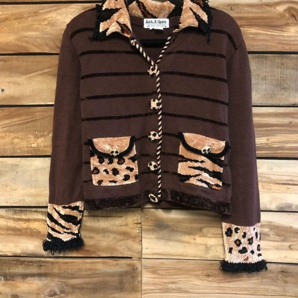 Vintage animal leopard brown cardigan sweater